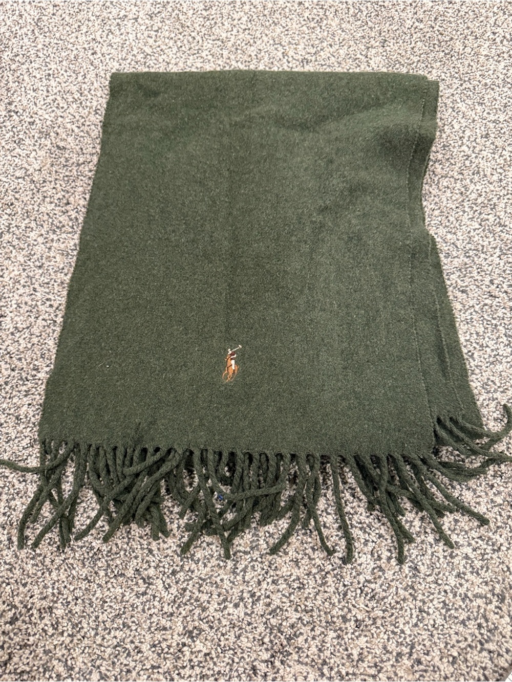 Vintage Polo by Ralph Lauren Forest Green Lambs Wool Fringe Unisex Men’s Scarf